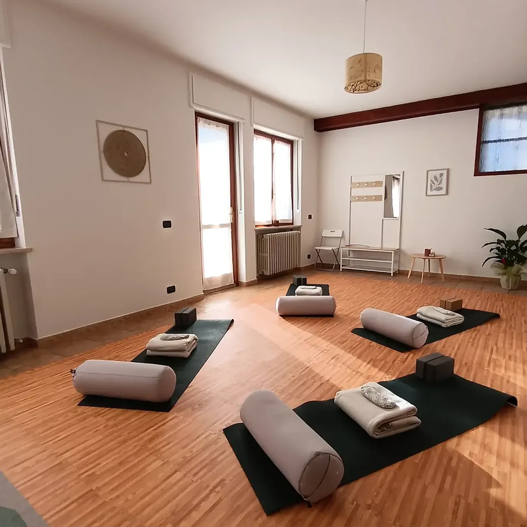 yoga space with mats and props