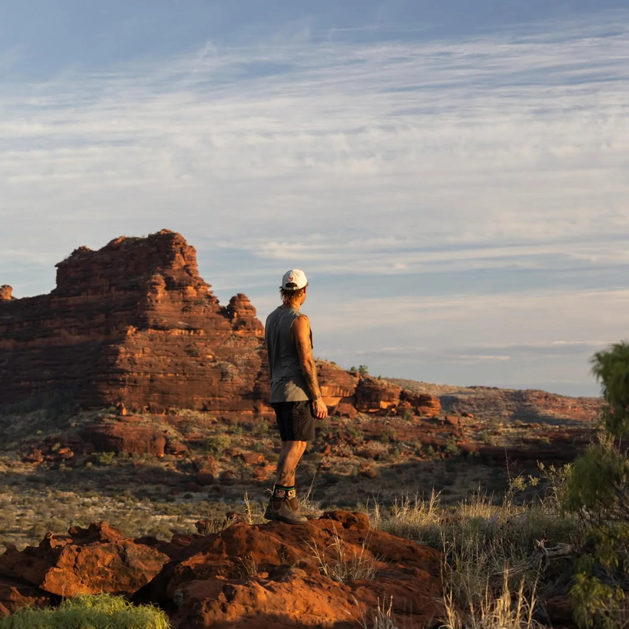 outback terrain and outdoor traveler